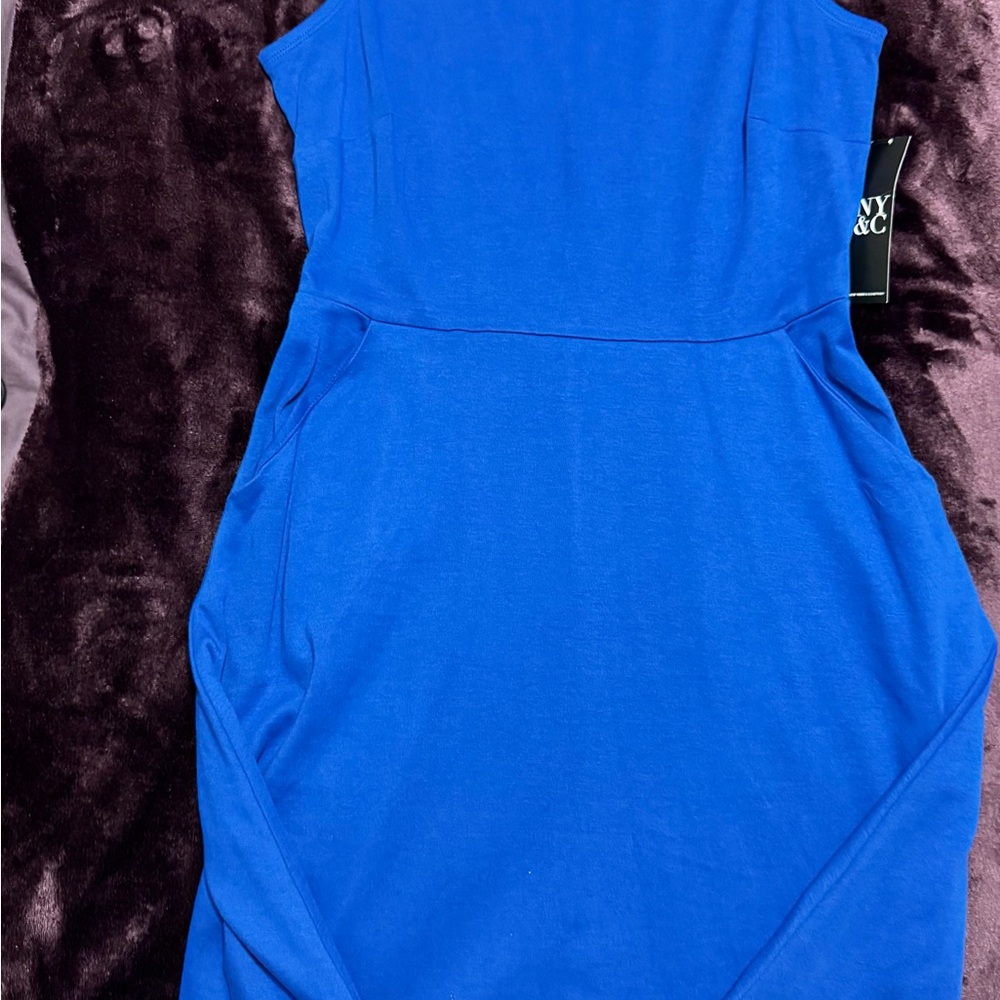 New York & Company Blue Ruched Sheath Midi Dress